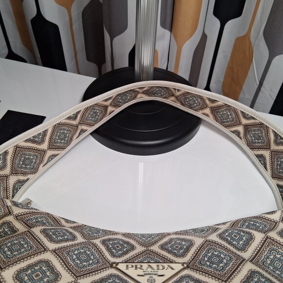 Vintage RARE Prada Hobo Handbag Blue Brown Paisley Nylon Leather Trim Medium - Picture 10 of 16